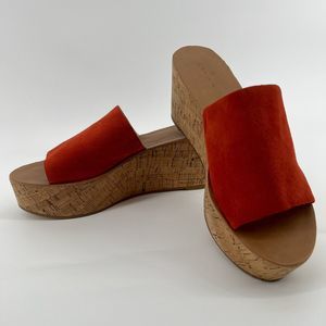 Caslon Terracotta Orange Suede Leather Cork Wedge Slide Sz 9‎